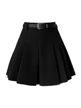 黒色ウール混プリーツスカート【ミニ丈・ハイウエスト・Aラインデザイン】