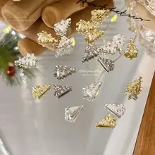 クリスマスネイル アロイ飾り【ダイヤモンド風・パール付き・クリスマスツリーデザイン・立体装飾】