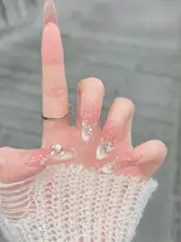 プレスオンネイル ハンドメイド 蝶モチーフ ビジュー キャッツアイ グリッター シアーホワイト 星空 きれいめ 上品 透明感