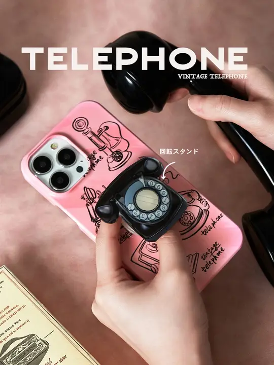 スマホケース iPhone 16 15 14 13 12 11 対応 ラウンドエッジ 2in1 ハードケース ヴィンテージ ピンク 韓国輸入 オリジナル 「Ufology」