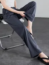 高腰のストレートパンツ【女性用・ルーズフィット・ドレープ感あり・ウエストゴム】