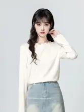 杏色 長袖Tシャツ【木耳辺デザイン・韓国風・普段使いに最適】
