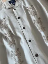 夏用シルクシャツ【短袖・刺繍デザイン・大きいサイズ・ゆったりスタイル】