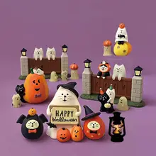 猫デザインのハロウィンミニチュアシーンディスプレイ【南瓜・幽霊・デスク飾り】