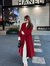 シンプルなデザインのダブルフェイスウールコート【レディース・赤・中長丈・ゆったり・秋冬用】