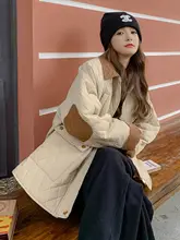 学院風デザインの暖かいキルティングコート【女性用・カジュアル・綿素材】