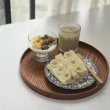円形木製トレイ【日本風・お茶・コーヒー用・家庭用・収納・デザート用】