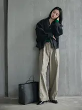 moofeel 高級感あるハイウエストワイドパンツ【秋冬用・ストレートシルエット・ルーズフィット】