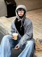 グレーの編み物イヤーマフ帽子【秋冬用・保温・防寒・シンプルデザイン】