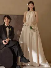 フランス風ヴィンテージ軽婚礼衣装【サテン素材・ハイネック・トレイン付き】
