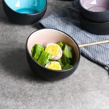 創意アイスクラック釉薬セラミックボウル【家庭用・ご飯・デザート・斜め口・ユニーク形状】