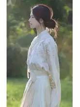 刺繍入りVネックブラウス【春秋冬用・ミニ丈・国風】（セットアップ対応）