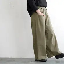 快適な肌触りのストレッチコットン製ロングパンツ【ゆったりワイドレッグ・カジュアルスタイル】