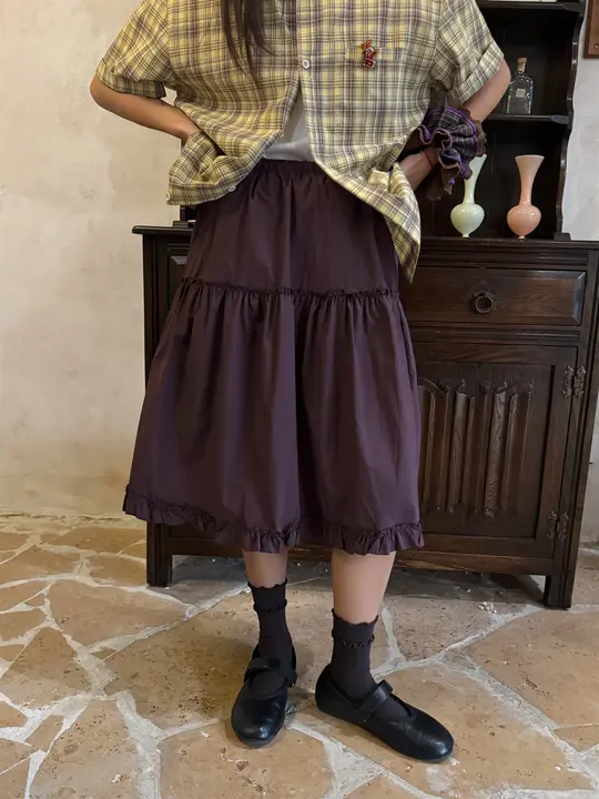 女性用 Aラインスカート【夏用・優しい風合い・フリル付・ゴムウエスト】