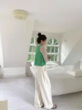 SALT レディース夏用パンツ【高腰・ストレートチップ・抽ひも・ゆったり・淡い杏色】