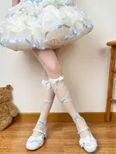 バレエ風花柄リボン付き中筒ソックス【春夏用・ロリタスタイル・極上の柔らかさ】（セットアップ対応）
