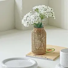 ガラス草編み花瓶【和風・ドライフラワー用・インテリア装飾】
