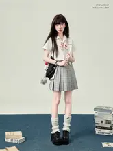 オリジナルJK制服風チェック柄ミニスカート【夏用・学院風・ピンク】（セットアップ対応）