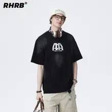 半袖Tシャツ メンズ クルーネック ドロップショルダー ダメージ加工 ウォッシュ加工 プリント柄 アメリカン風 ヴィンテージ加工 夏 「RHRB」