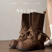 羊皮製のミッドカットカウボーイブーツ【厚底・アウトドア・登山用】