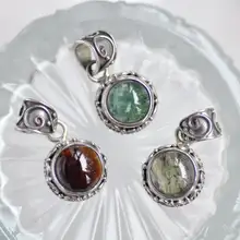 ペンダントトップ 天然トルマリン シルバー925 ハンドメイド ヴィンテージ ピンク ラウンド