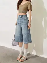 デニムパンツ レディース クロップド ハイウエスト ワイド ルーズ 着痩せ ブルー 夏