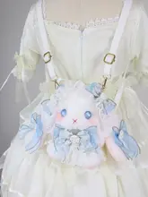 可愛い毛糸のウサギのぬいぐるみバッグ【リボン付き・手作り・パール装飾】