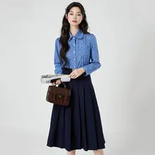 高腰プリーツスカート【女性用・学院風・Aライン】