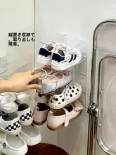 壁掛けアクリル製 子供用靴収納ラック【スリムタイプ・段違いデザイン】