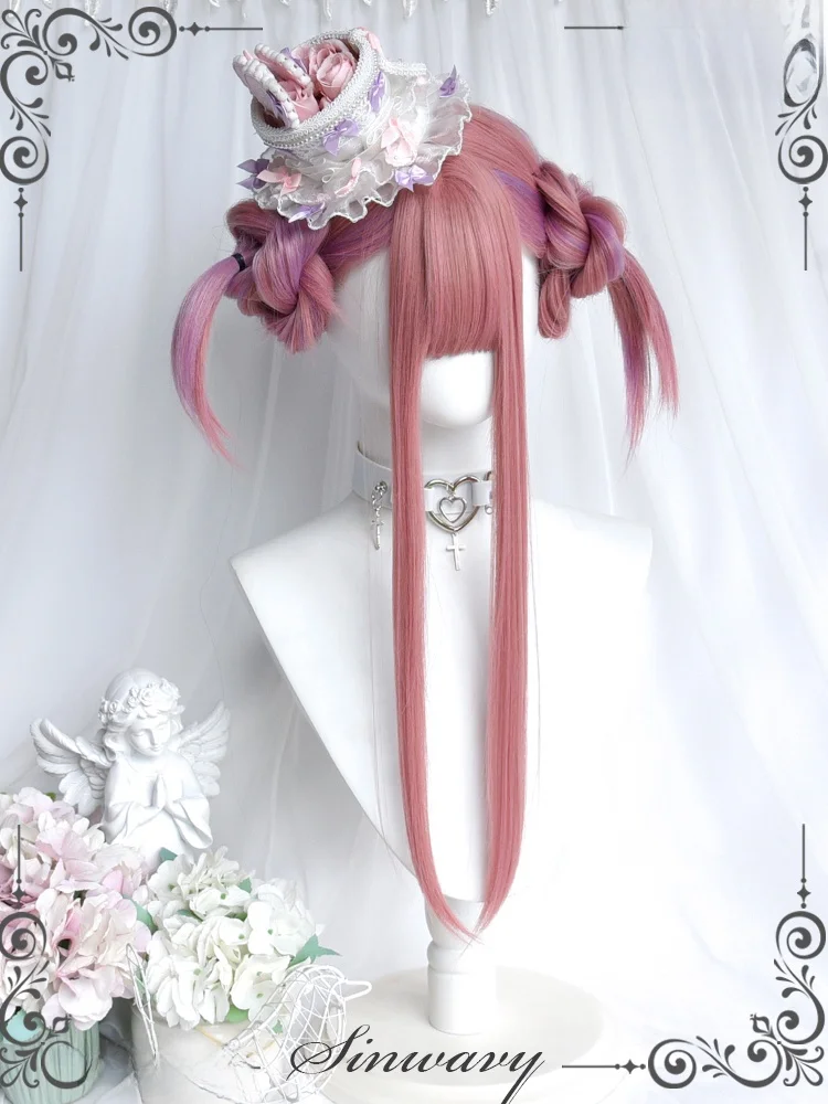 ロングヘア ストレート 前髪あり シンプルで美しいピンクパープルウィッグの実用性とスタイル提案