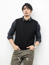 シャツカラー付き ニットセーター【メンズ・ストライプ・春秋用】