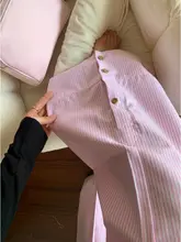 高身長向けの低腰ピンクストライプワイドパンツ【抽織・レースデザイン・タイプ】