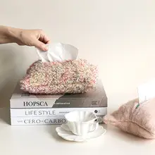 カラフルなウール製ピンクのティッシュボックスカバー【リビング用・布地・おしゃれ】