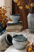 粗陶製の花瓶【侘寂風・ヴィンテージデザイン・リビングルーム用・デコレーション】