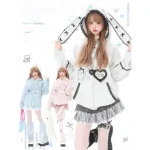 甘く可愛いレースリボン付きフード付きパーカー【秋用・ゆったりシルエット・女性用・ウサ耳デザイン】