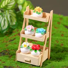 ミニチュア食玩ドールハウス用二段パンスタンド【木製・観葉植物置き・生活シーン用小物】