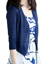 涼しげな開衫女子用夏用短丈カーディガン【薄手・中袖・透かし編み】