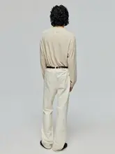 Simple Project 白色コットン製 ヴィンテージ感のあるダメージデザイン ストレートレッグカジュアルデニムパンツ