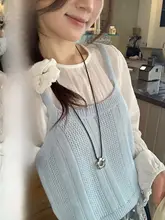 柔らかなネット生地のブラウスとニットタンクトップ【女性用・春向け・デザイン性の高いスタイル】（セットアップ対応）