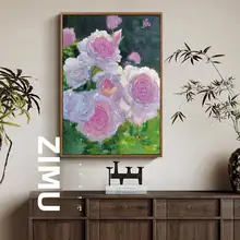 復古フラワーアートの手描き油絵【リビング・寝室用】