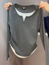 グレー Vネック長袖Tシャツ【ウエストシェイプ・インナートップス・春秋用】（セットアップ対応）