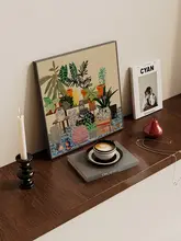 現代的なシンプルデザインの植物モチーフ壁掛けアート【正方形・リビングルーム・ダイニングルーム用】