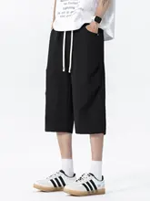 夏用 薄手のしわ加工アイスシルクパンツ【通気性・七分丈・男士用・アウトドア・ゆったりストレート】