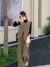 工事現場風のベストとワイドパンツ【春秋用・2点セットアップ対応・高級感】