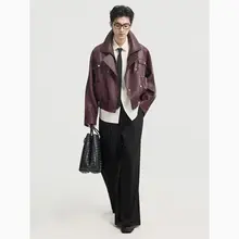 春季用 高級感ある定織りレザージャケット【ショート丈・ルーズフィット・ライダース風・メンズ】