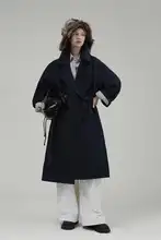 Letm デニムトレンチコート【大きな襟・ダブルボタン・ベルト付き・ロング丈】