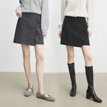 グレーの一枚式スパンコールスカート【ショート丈・春秋用】