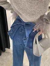 春季ヴィンテージスタイルのハイウエストデニムパンツ【立体的なリボンデザイン・オールシーズン対応】