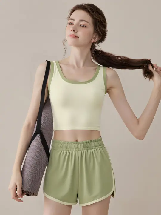 高強度対応 女性用フィットネスベスト【一体型・ランニング・ヨガ用・防振】（セットアップ対応）