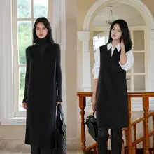 秋冬向けワンピース【ウール生地・ノースリーブ・洗練されたデザイン】